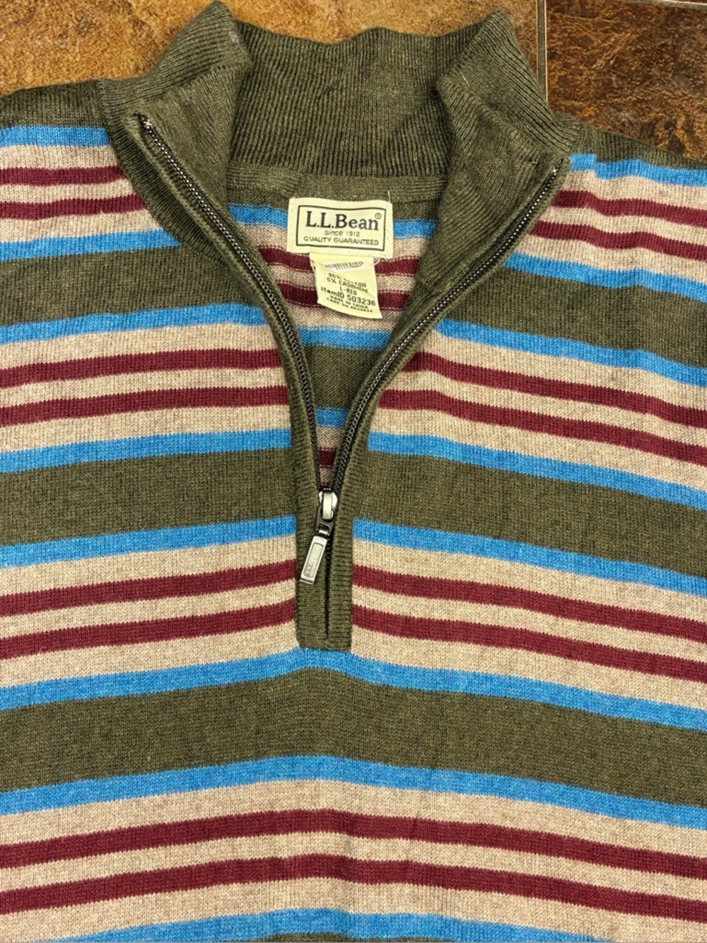 L.L. Bean Men's Cashmere Blend Multi-Stripe Quarter-Zip Sweater - Picture 3 of 6